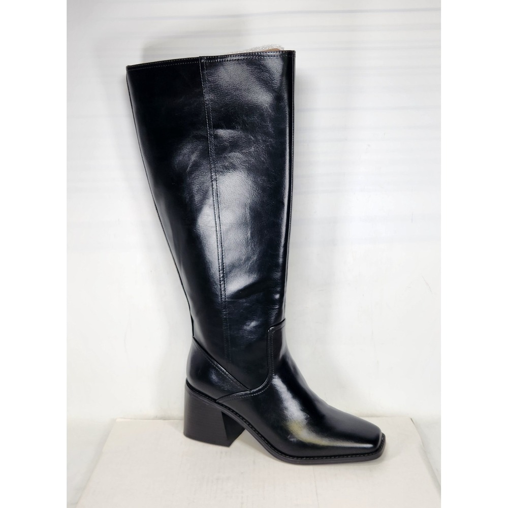 Kelly & Katie Tall Boots Women Size 10 Black Square Toe Block Heel Wide Calf
